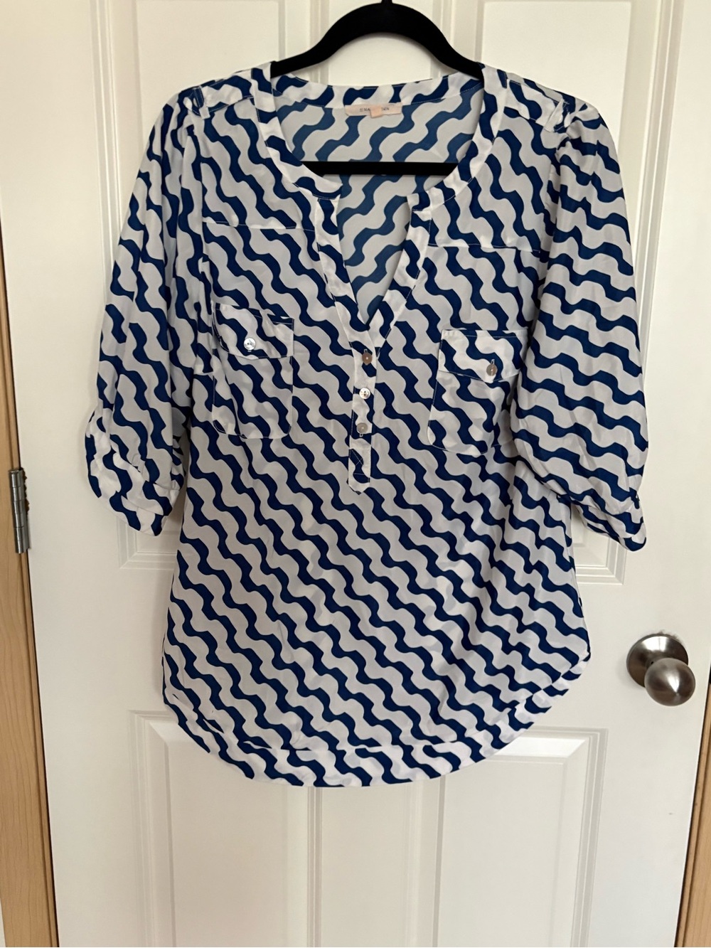 41 Hawthorn Navy Wave-Print Popover Blouse